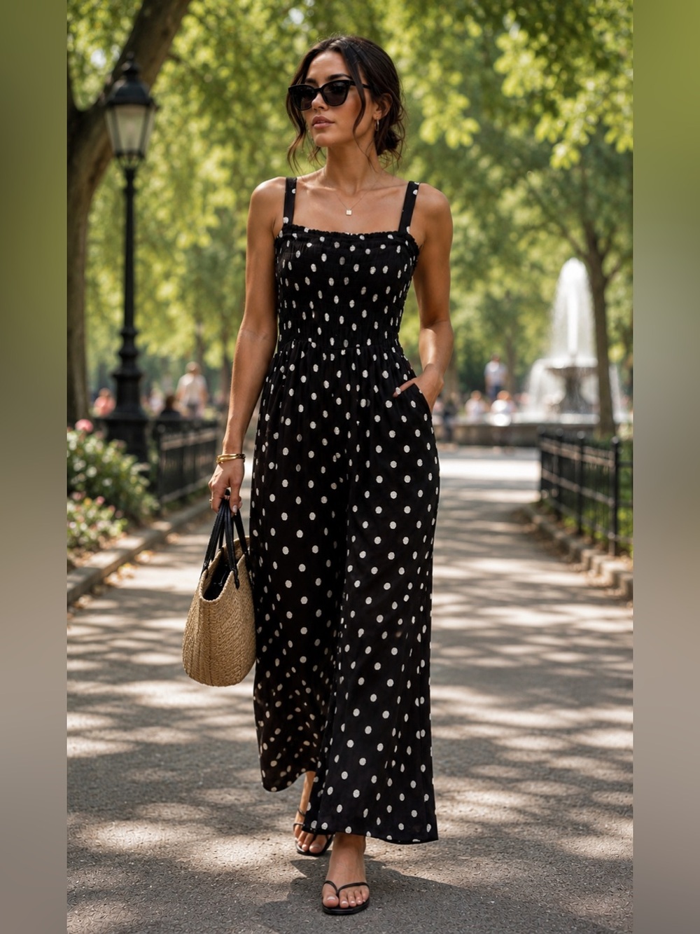 Black Polka Dot Wide-Leg Jumpsuit M/L